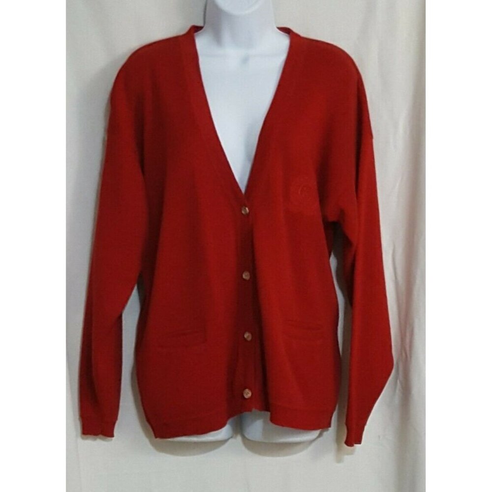Calvin Klein Sport Vintage Red Cardigan Sweater Women’s M Button Front Long Slv - Picture 4 of 9